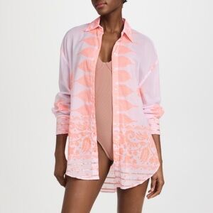 Juliet Dunn Top Dhaka Print Button Down Shirt Blouse with Metallic Trim 2 4 XS S